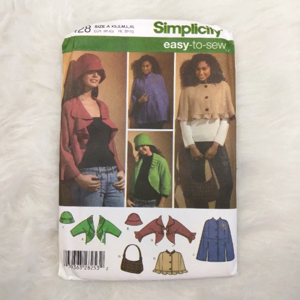 Simplicity 4428 Easy-to-Sew Misses Jacket Cape Hat Bag Size XS-S-M-L-XL